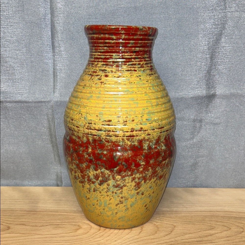 Amazing Red and Yellow Textured pottery Vase signed Italy